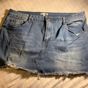 Fashion Nova Blue Denim Skirt with Distressed Hem